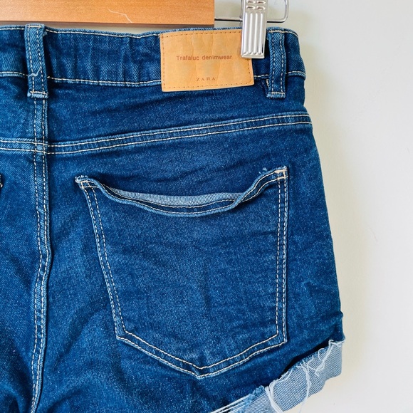 ZARA Trafaluc Dark Wash Denim Roll Hem Shorts - Picture 8 of 8